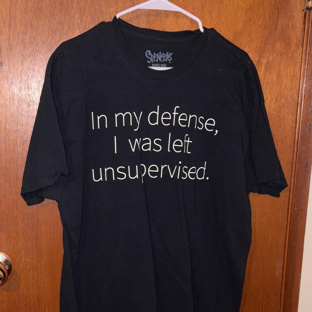 Spencer's Black Tee with Humorous Quote